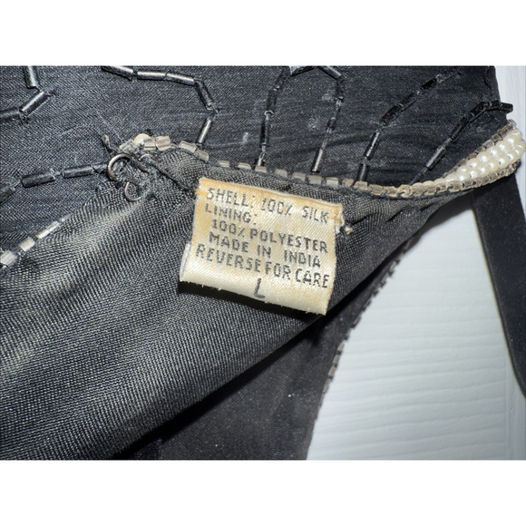 Vintage Lawrence Kazar Sz L Beaded Silk Top Black Gold Silver Embellished Party - Picture 10 of 11